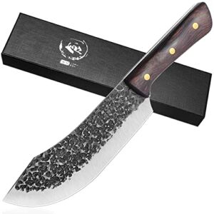 univinlions Hand Forged Butcher Knife for Meat Cutting Meat Cleaver Knife Full Tang High Carbon Steel Kitchen Chopper for Home, Restaurant, Outdoor Camping, BBQ 7 Inches Christmas Gift Idea
