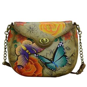 Anna by Anuschka womens Anna Anuschka Genuine Hand Painted Leather Sling Flap Bag Floral Paradise Tan, Floral Paradise Tan, One Size US