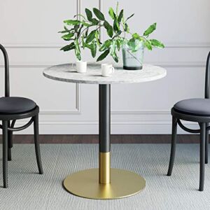 Nathan James Bistro Lucy Small Mid-Century Modern Kitchen or Dining Table with Faux Carrara Marble Top and Brushed Metal Pedestal Base, Black/Gold