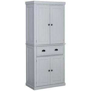 HOMCOM 72″ Traditional Freestanding Kitchen Pantry Cabinet Cupboard with Doors and 3 Adjustable Shelves, Grey