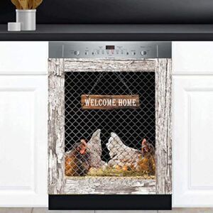 Farmhouse Chicken Dishwasher Magnet,Farm Rooster Refrigerator Decals Kitchen Decor,Chicken Mother Fridge Magnetic Panels,Home Appliances Stickers,Easy To Trim Remove 23”x17”