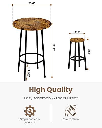 Recaceik 3 Piece Pub Dining Set, Modern Round bar Table and Stools for 2 Kitchen Counter Height Wood Top Bistro Easy Assemble for Breakfast Nook Living Room Small Space Restaurant, Rustic Brown 23 | The Storepaperoomates Retail Market - Fast Affordable Shopping