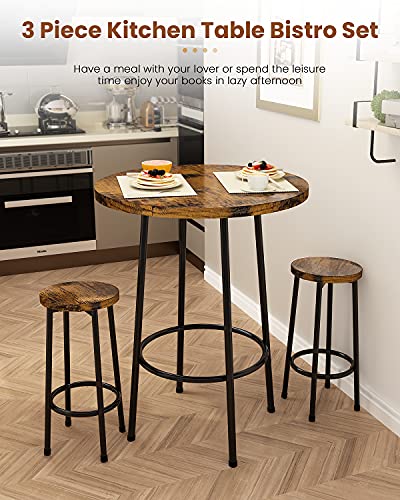 Recaceik 3 Piece Pub Dining Set, Modern Round bar Table and Stools for 2 Kitchen Counter Height Wood Top Bistro Easy Assemble for Breakfast Nook Living Room Small Space Restaurant, Rustic Brown 23 | The Storepaperoomates Retail Market - Fast Affordable Shopping