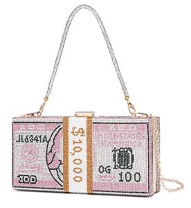 Covelin Dollar Clutch Purse for Women from, Rhinestone Evening Handbag Money Bag Pink
