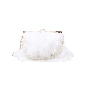 FENICAL Evening Purse with Pearl Strap Chain Clutch Bags Crossbody Bag for Women Girl Ladies (White)