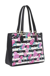 Luv Betsey By Betsey Johnson Lbbrianne Striped Floral Black Trimmed Exterior Front Snap Pocket Shoulder Bag
