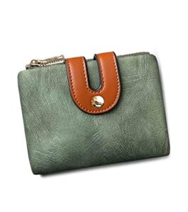 PofeeXIO Womens Wallets Small Rfid Ladies Bifold Wallet With Zipper Coin Pocket,Mini Purse Soft Compact Thin (green)