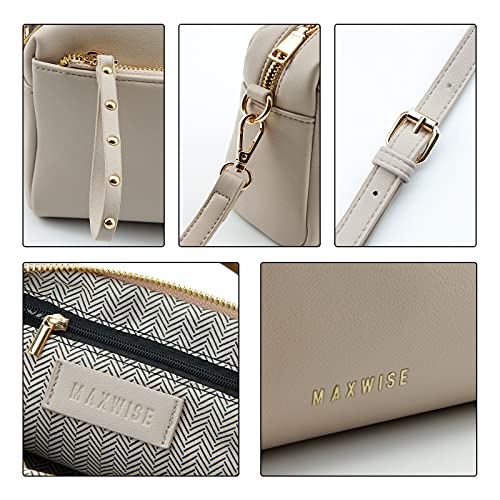MAXWISE Shoulder Bags PU Leather Side Purse Crossbody Purses for Women (Ecru) Triple Zip Small Crossbody Bag for women,Cell Phone Purse Shoulder Handbag Wallet | The Storepaperoomates Retail Market - Fast Affordable Shopping