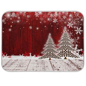 ALAZA Red Pine Tree Christmas Snowflake Dish Drying Mat 16 x 18 Inch Reversible Microfiber Dish Dry Mat for Kitchen