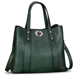 Genuine Leather Handbags for Women Satchel Purses Vintage Handmade Shoulder Bag Cowhide Top Handle Handbag Totes (Green)