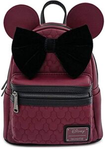 Loungefly Minnie Mouse Maroon Quilted Womens Double Strap Shoulder Bag Purse One Size