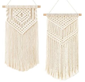 Dahey 2 Pcs Macrame Wall Hanging Small Woven Tapestry Wall Art Decor – Beautiful for Boho Home Decor, Apartment, Nursery, Party Decorations, 16.5″ L x 10″ W and 17.5″x 10″W, Small
