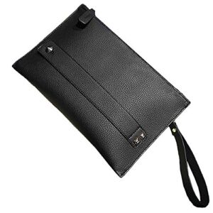 NIGEDU Women Envelope Clutch Bag PU Leather Female Day Clutches Large Purse Evening Bags with Wrist Strap (Black)