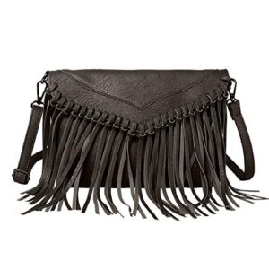 LUI SUI Women PU Leather Hobo Fringe Tassel Cross Body Bag Vintage Shoulder Handbag for Girls Black