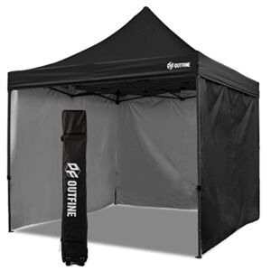 OUTFINE Canopy 10×10 Pop Up Commercial Canopy Tent with 3 Side Walls Instant Shade, Bonus Upgrade Roller Bag, 4 Weight Bags, Stakes and Ropes (Black, 10*10FT)
