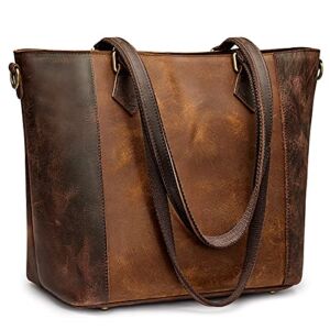S-ZONE Women Vintage Genuine Leather Tote Bag Multicolor Shoulder Handbag Crossbody Purse Two Tone Medium