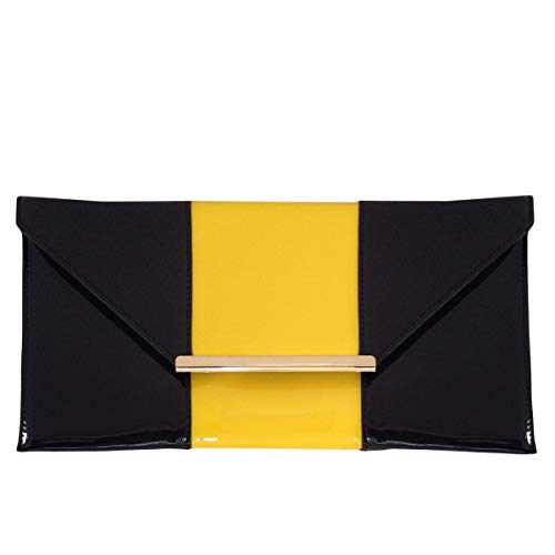 JNB Patent Color Block Envelop Clutch, Yellow/Black | The Storepaperoomates Retail Market - Fast Affordable Shopping