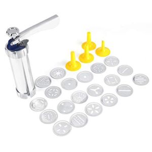 Cookie Press Gun Kit Stainless Steel Disc Shapes Cookies Maker Set Biscuit Making Machine Cake Decorating Tools For Home Kitchen DIY,4 Nozzles and 20 Molds