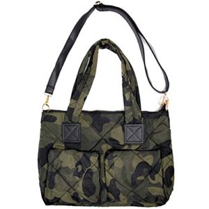 Me Plus Women Fashion Green Camouflage Quilted Puffer Shoulder Bag Crossbody Tote Bag (Camo Crossbody – Green)