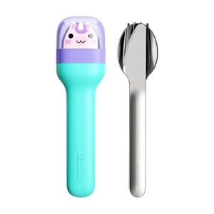 ZOKU Kids Pocket Utensil Set, Unicorn – Stainless Steel Fork, Knife, and Spoon in Case – Portable Design for Travel, School, Picnics, Camping and Outdoor Home Use