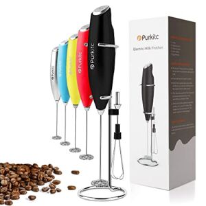Purkitc Milk Frother Coffee Frother With Detachable Electric Whisk And Extra Eggbeater Head Handheld Drink Mixer For Coffee Matcha Hot Chocolate High Powered Low Noise With Stand Included