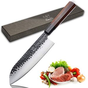 FAMCÜTE 7 inch Santoku knife, 3 Layer 9CR18MOV Clad Steel w/octagon Handle Japanese Chef’s Knife for Home Kitchen & Restaurant