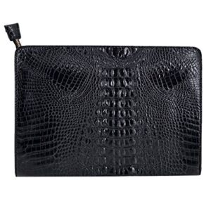 Van Caro Oversized Leather Crocodile Clutch Envelope Purse Evening Handbag for Women, Black