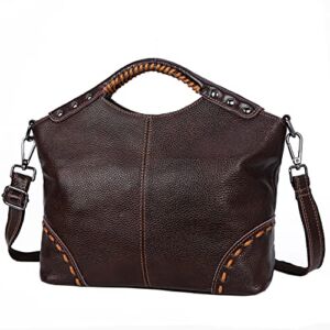 HESHE Vintage Genuine Leather Purses and Handbags for Women Tote Top Handle Bag Crossbody Shoulder Bags Hobo Ladies Purse (Coffee)