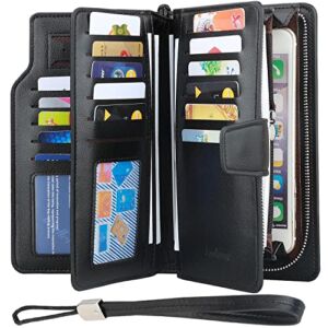 Wristlet Wallets for Women Men’s Clutch Wallet Large Capacity Leather Purse Business Credit Card Holder (Black)