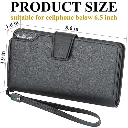 Wristlet Wallets for Women Men’s Clutch Wallet Large Capacity Leather Purse Business Credit Card Holder (Black) | The Storepaperoomates Retail Market - Fast Affordable Shopping