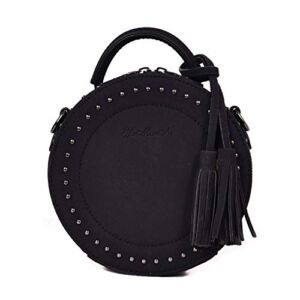 SUKUTU Circle Round Crossbody Bag Purse Clutch Woman Girls Vintage Rivet Trendy Shoulder Handbag with Tassel
