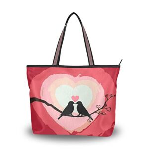 Valentines Day Tote Bag for Women with Zipper,Heart Tote Bag Heart Purses and Handbags