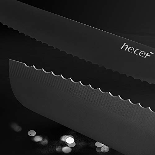 hecef Black Oxide Knife Set of 6 with Matching Blade Protective Sheath, Black Kitchen Knife Set, Scratch Resistant & Rust Proof, Hard Stainless Steel, Non Stick Black Color Coating Blade Knives | The Storepaperoomates Retail Market - Fast Affordable Shopping
