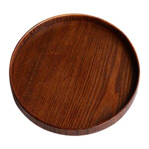 Solid Wood Serving Tray, Round Non-Slip Tea Coffee Snack Plate Food Meals Serving Tray with Raised Edges for Home Kitchen Restaurant (9.5inch, Brown)