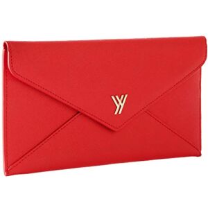 YBONNE Women’s Long Wallet RFID Blocking Envelope Purse, Made of Saffiano Leather (Red)
