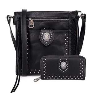 Montana West Leather Crossbody Bag Collection Concealed Carry Bag For Women Western Shoulder Bag (A#With Wallet Black.)