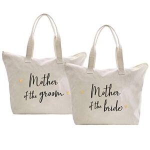 CARAKNOTS Mother Gifts for Mother of the Bride/Groom Bag Wedding Bridal Shower Gifts for Mother Tote Bag with Zipper and Pocket Canvas Shoulder Bag 100% Cotton