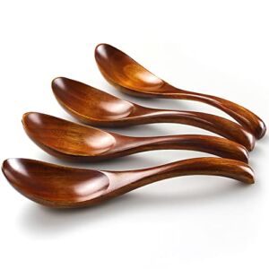 AOOSY Soup Spoons, Wooden Spoons, 4 Pieces Japanese Style Eco Friendly LightWeight Table Spoon Kitchen Utensil for Adults and Kids