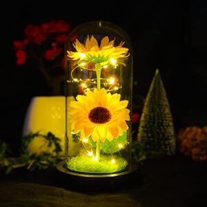 QUELIEN Sunflower Gifts for Women,Birthday Gifts for her,Sunflowers Artificial Flowers in Glass Dome,Unique Gifts for Xmas,Valentine Day,Wedding,Mothers Day,Anniversary