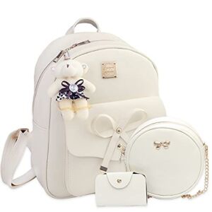 K.E.J. Cute Mini Backpack Bowknot Leather Backpack 3-PCS Small Backpack Purse for Girls Women