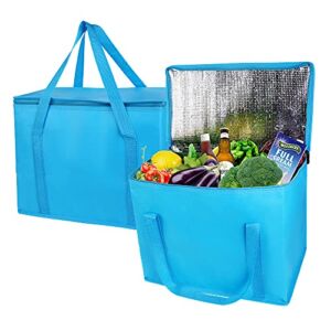musbus 2-Pack extra Insulated Grocery shopping bag, large Blue, reusable bags,Pizza,Sturdy zipper,Collapsible,tote,cooler,for transport women,for instacart,Durable,thermal