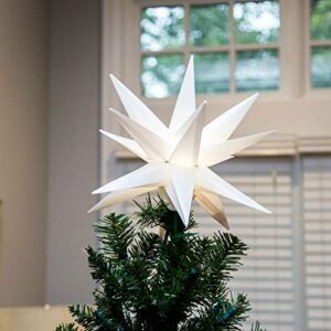 Elf Logic 12″ LED Bright White Moravian Star Tree Topper. Beautiful, Easy to Assemble 3D Lighted Christmas Star Tree Topper or Hanging Porch Light (12 Inch Folding, LED)