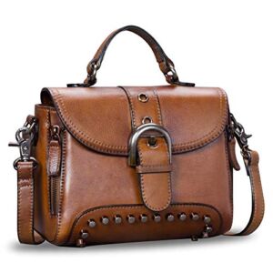 Genuine Leather Satchel for Women Vintage Handmade Crossbody Bag Purse Top-Handle Handbag (Brown)