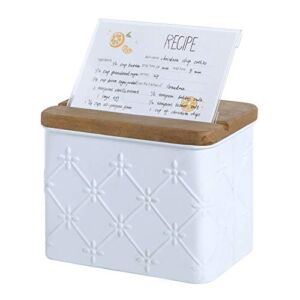NIKKY HOME 4×6 Kitchen Metal Recipe Organization Box with Cards and Dividers, Floral Embossing Pattern