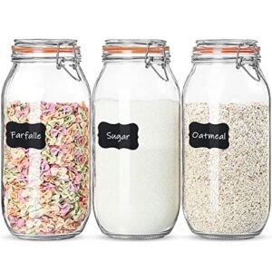 Qianfenie 0.5 Gallon Glass Storage Jars with Airtight Lids, Kitchen Glass Canister Set of 3, Wide Mouth Mason Jars with Hinged Lids for Fermenting, Canning, Pickling (Extra Gasket, Labels and Pen)