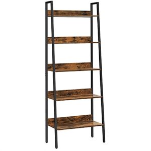 VASAGLE Bookshelf, 5-Tier Ladder Shelf, Freestanding Storage Shelves, for Home Office Living Room Bedroom Kitchen, Steel Frame, Simple Assembly, Industrial, Rustic Brown and Black ULLS067B01