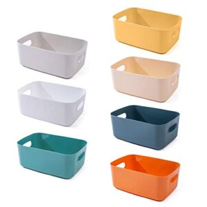 OWill 7-pack Plastic Storage Basket, Multiple Colour Storage Boxes, Organizing Bins, Organization Bins for Kitchen Storage, Cupboard, Office, School and Home