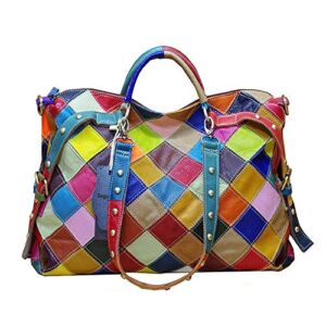 Segater® Women’s Multicolor Tote Handbag Genuine Leather RANDOM Color matching Design Hobo Crossbody Shoulder Bag Big Purses