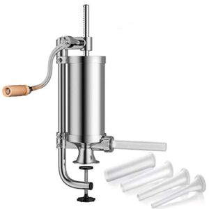 Joyeee 2.5 Lbs Sausage Stuffer Vertical Kitchen Stainless Steel Meat Sausage Maker with 4 Sizes of Food-Grade Sausage Tubes for Home Commercial Meat Filler Hand Operated Salami Maker Kit