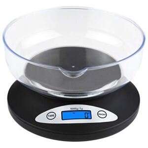 11lb/5kg Digital Kitchen Scale, Ascher Electronic Cooking Baking Food Scale with Bowl, Back-Lit LCD Display, Mode and Tare Features 5000 x 1g , 11lb x0.1oz (2 AA Batteries Included)